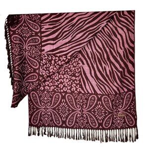 Adonis Pashmina Pink Burgundy-Brown Scarf Dual Face Wrap Shawl Tiger Paisley